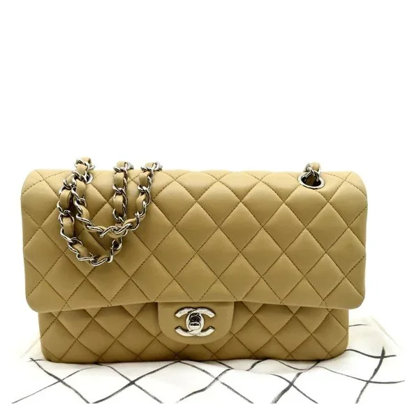CHANEL  Classic Medium Double Flap Quilted Leather Shoulder Bag Beige - Picture 3 of 13